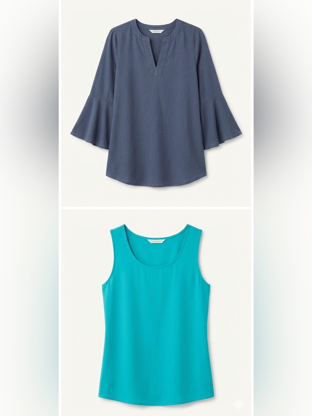 2pc Van Heusen Blouse Lot Navy Bell Sleeve & Turquoise Tank Women’s Sz M